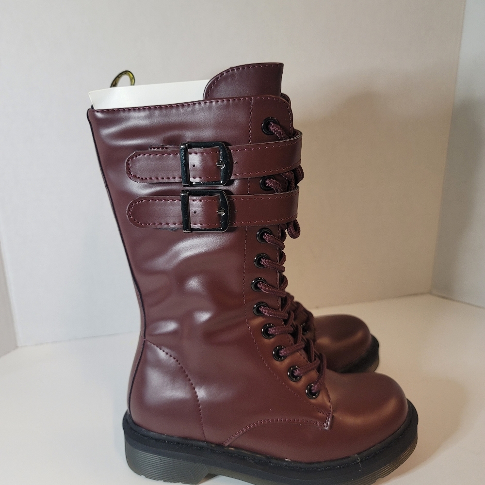 Little Girls Fight-5k  Burgundy Lace Up Boots